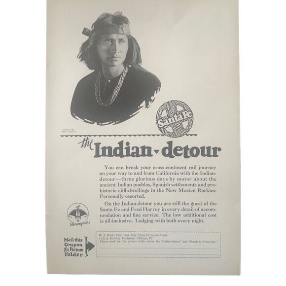 Vintage 1927 Santa Fe Indian Detour Ad Advertisment - Picture 4 of 4